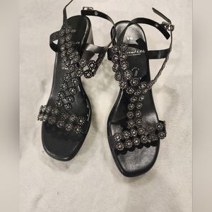 Blingy Black Wedge Sandals